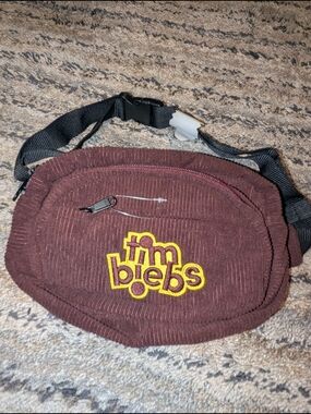 Justin Bieber Maroon Corduroy Belt Bag with Yellow Logo